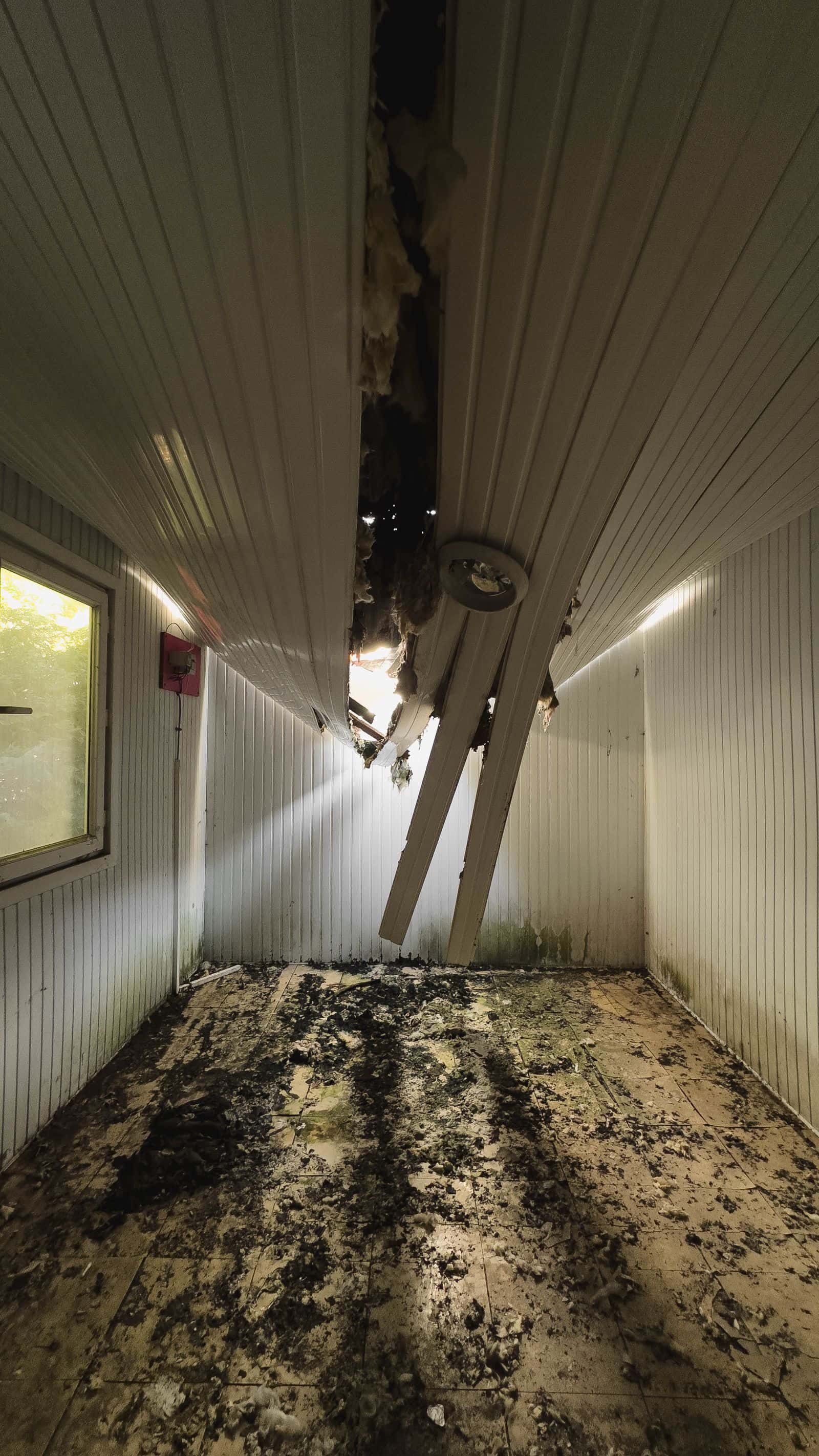 Ceiling drywall collapsed after water damage
