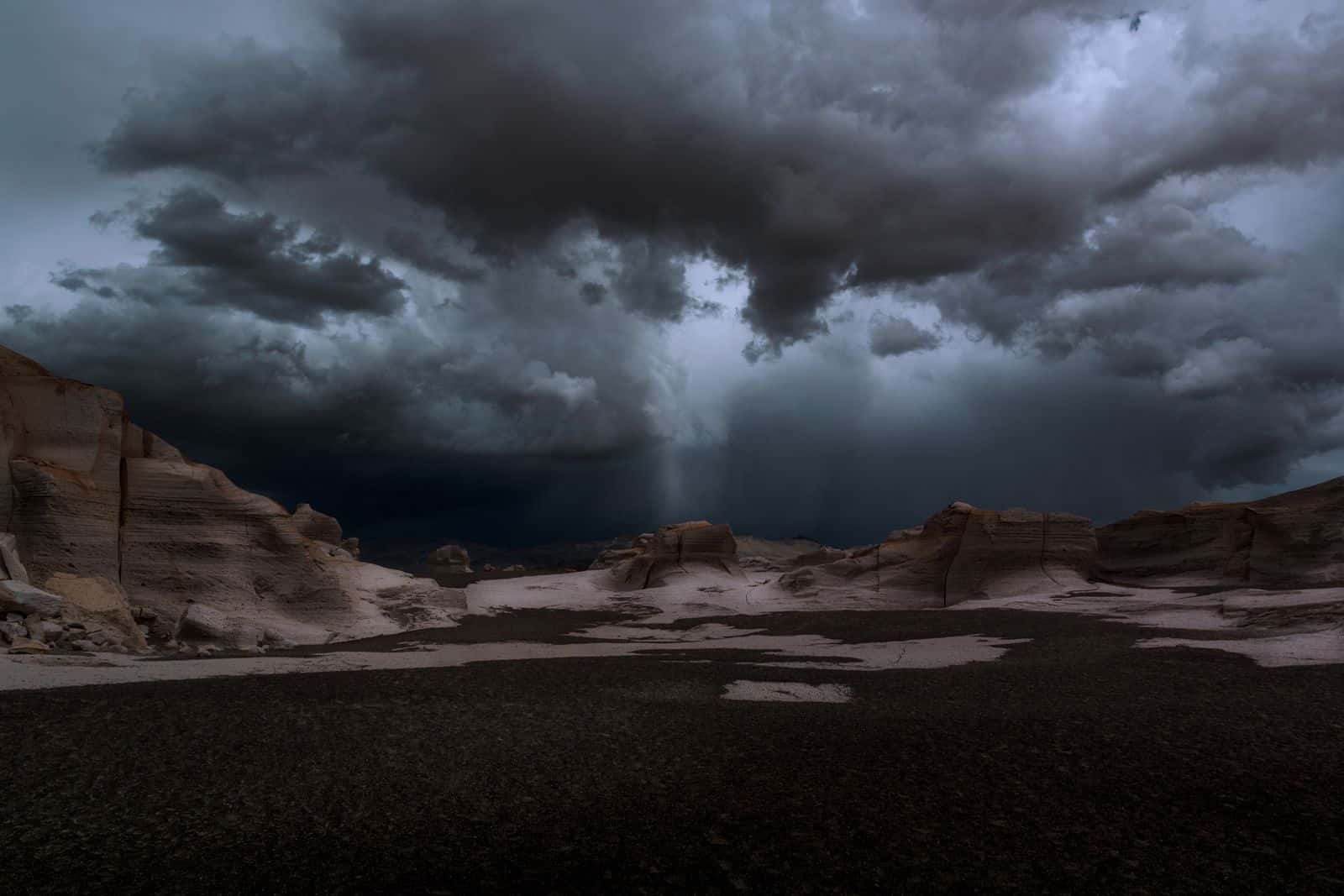Dark monsoon storm clouds building over the desert