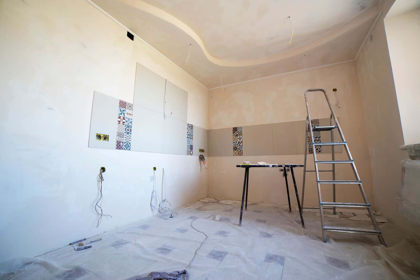 Room with damaged materials removed during structural drying