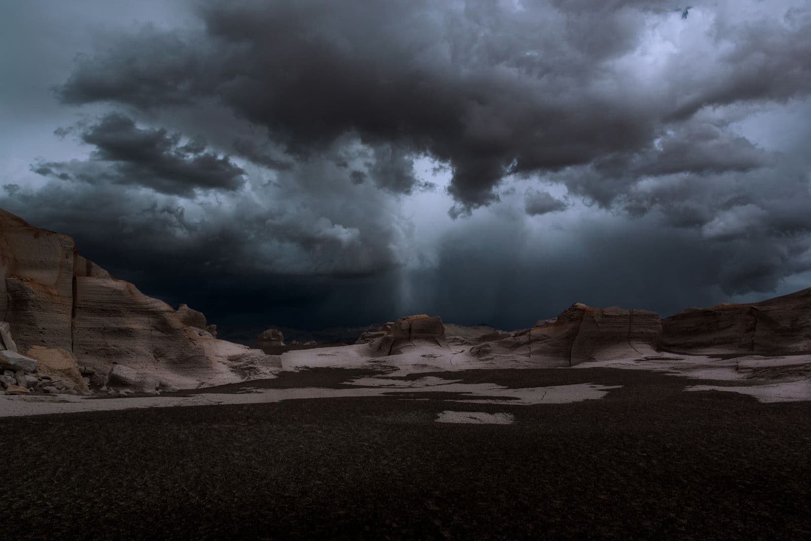 Dark monsoon storm clouds building over the desert